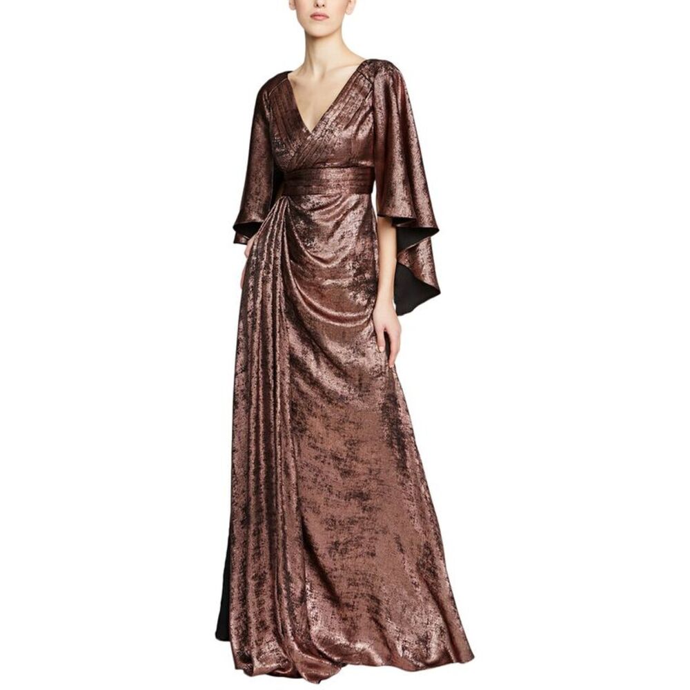 Theia Womens  Nadine Asymmetric Gown, Gold